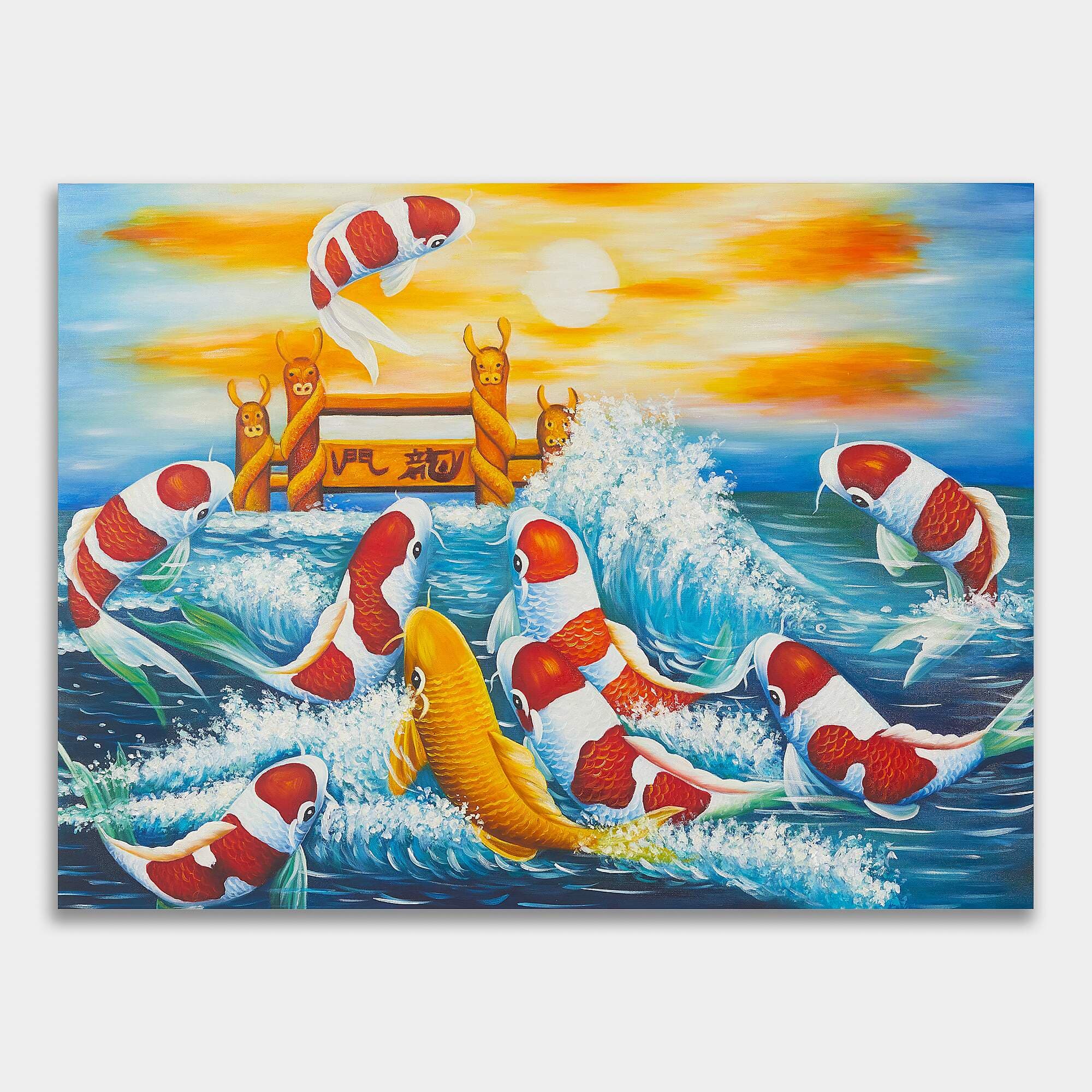 鯉の絵 – 鯉の滝登り 登竜門 (80X60CM) 그림