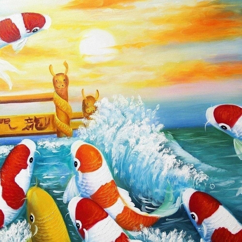 鯉の絵 – 鯉の滝登り 登竜門 (80X60CM) 이미지 4