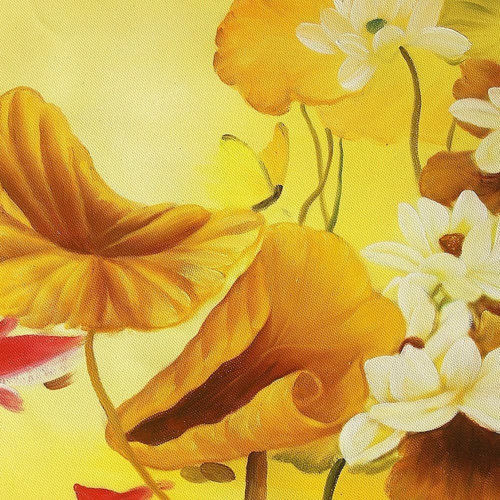 鯉の絵 – 金色の蓮と鯉 (90X40CM) 이미지 5