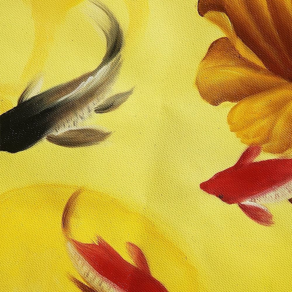 鯉の絵 – 金色の蓮と鯉 (90X40CM) 이미지 3
