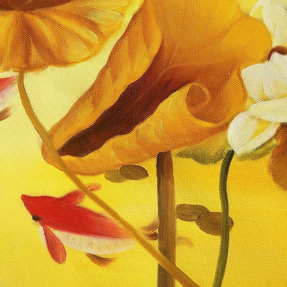 鯉の絵 – 金色の蓮と鯉 (90X40CM) 이미지 4