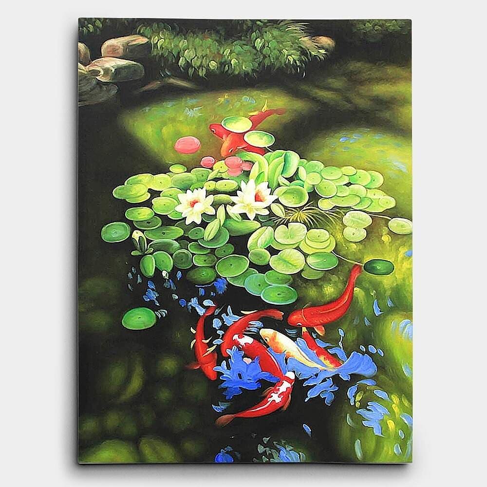 風水 絵画：鯉の絵 (80X60CM) 그림