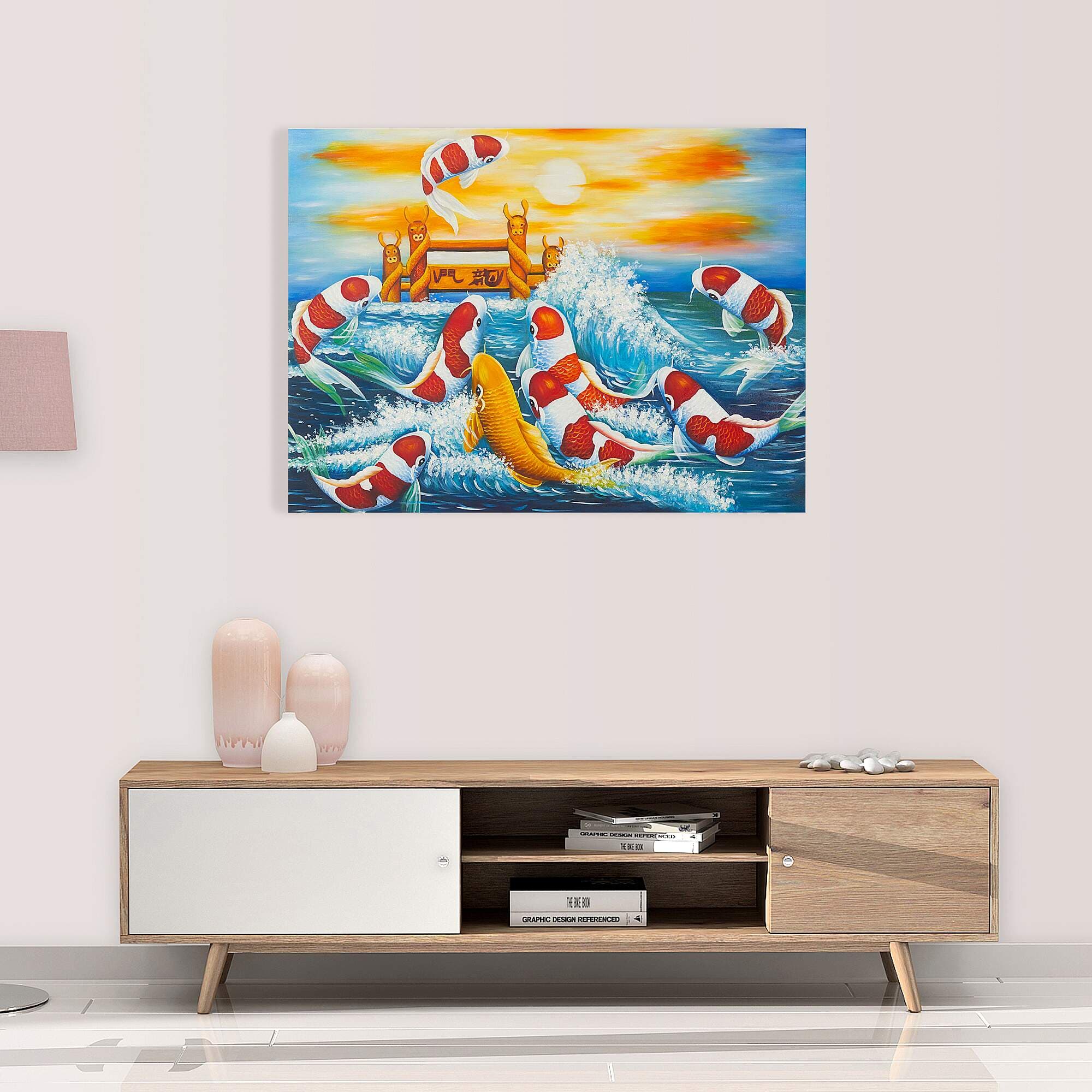 鯉の絵 – 鯉の滝登り 登竜門 (80X60CM) 이미지 5