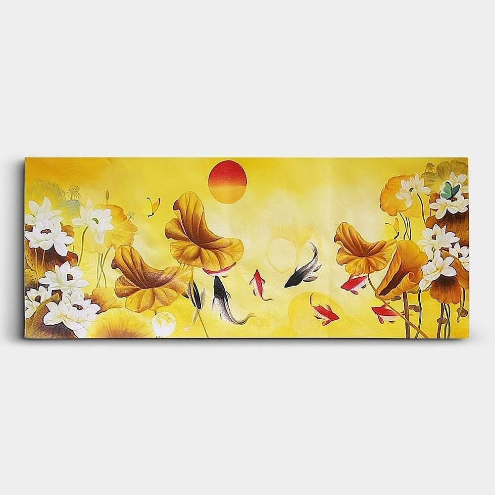 鯉の絵 – 金色の蓮と鯉 (90X40CM) 그림