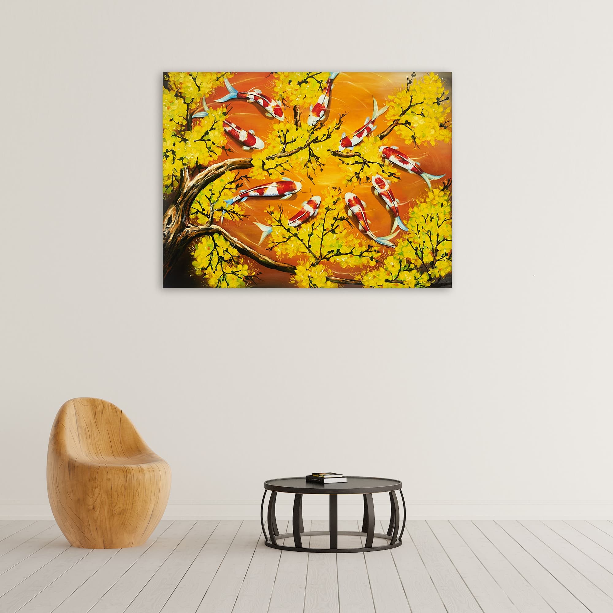 鯉の絵 – 鯉と梅の花 (80X60CM) 이미지 6