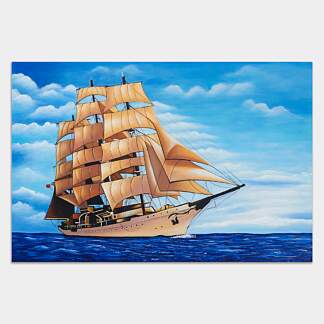 高品質得価油絵 帆船 607×500ミリ 絵画