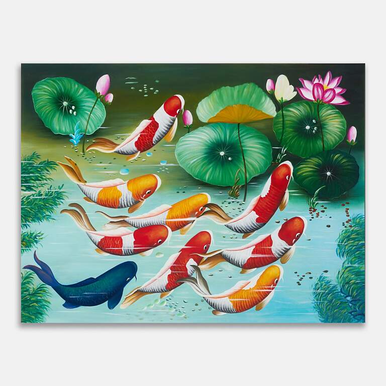 9匹の鯉が池にいる鯉の絵