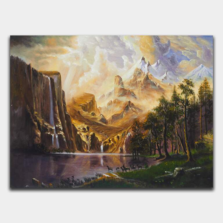 山と滝を描いた山水画