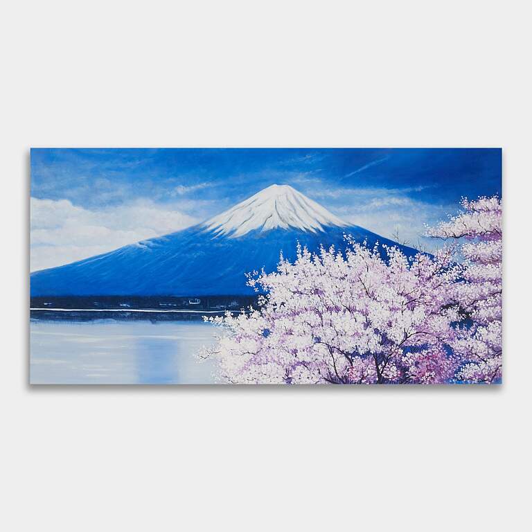 富士山と桜を描いた富士山の絵